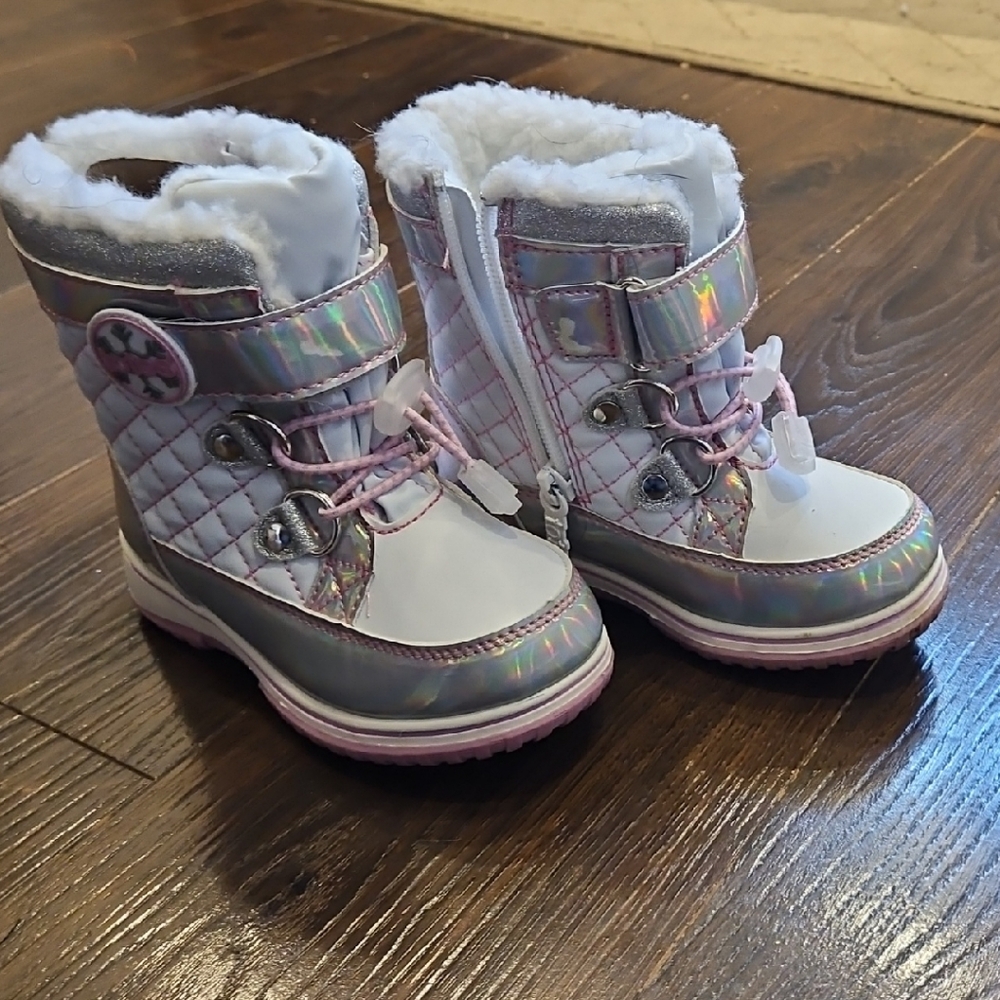 totes Kids Iridescent and White Winter Boots